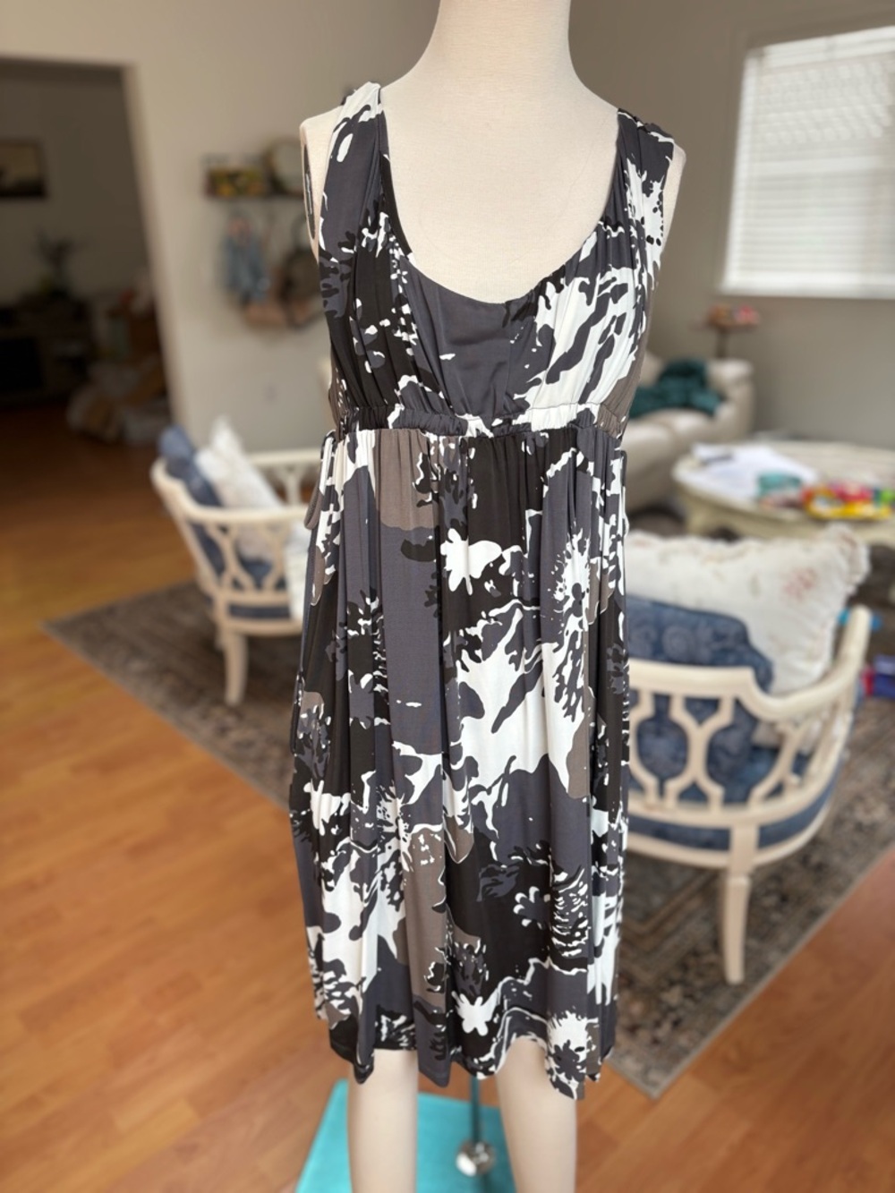 Twin-Set Black, White & Gray Sleeveless Empire Mini Dress